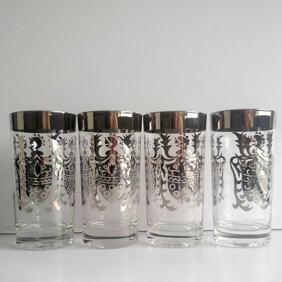 VTG Silver Regency High Ball Glasses 4pcs Shield Crest Crusaders Castlecore - Picture 1 of 7
